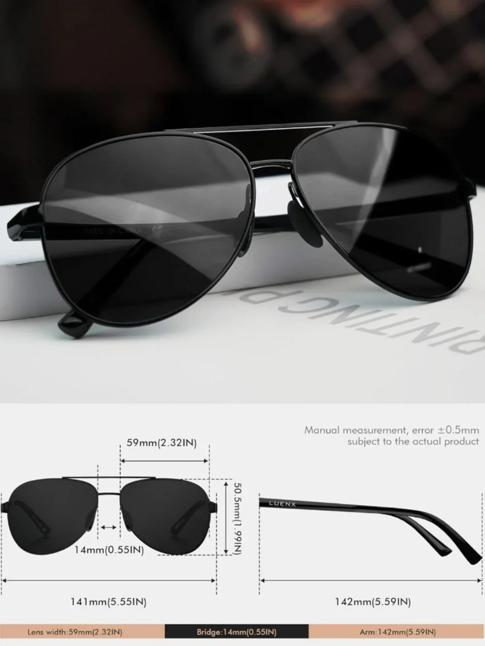 Classic Polarized Aviator Sunglasses for Men & Women - UV400 Protection, Stylish